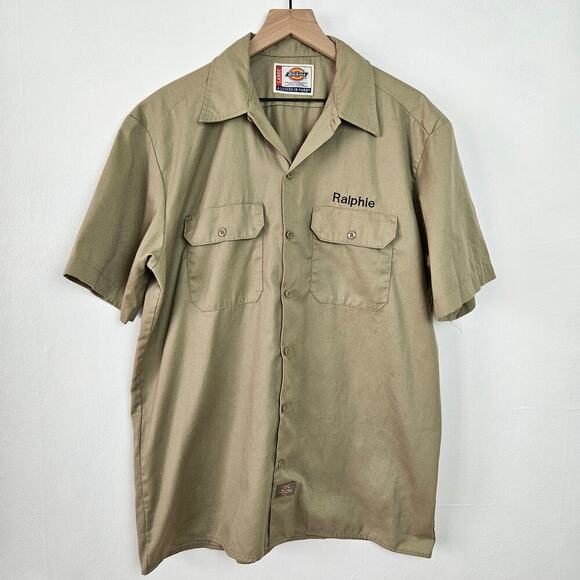 Dickies Pest Control Embroidered Work Shirt L Tan Short Sleeve Ralphie Pocket - Picture 1 of 7
